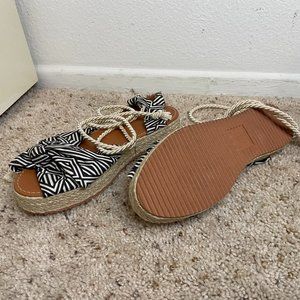 Black and white Platform Sandals with leg tie